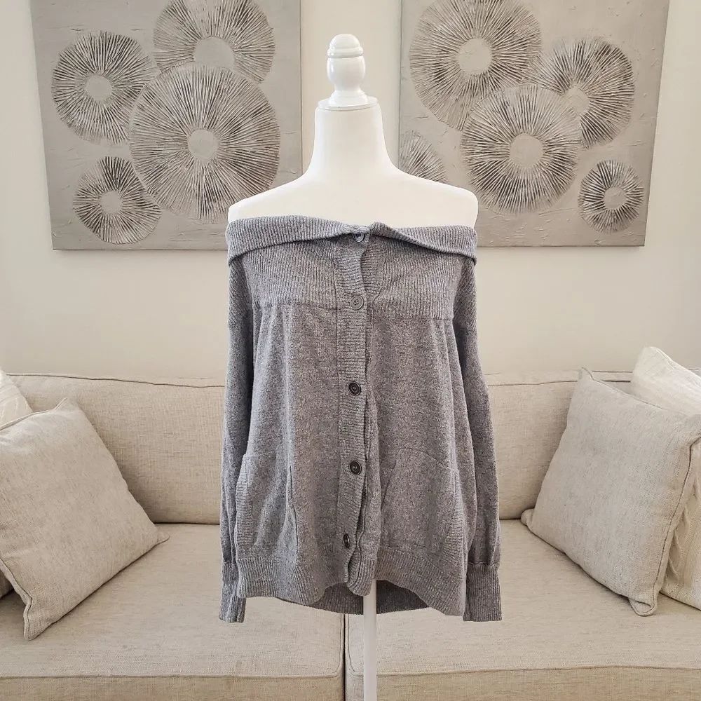 ✨SPLENDID✨ Off Shoulder Pima Cotton & Linen Cardigan - [Small, Gray]
